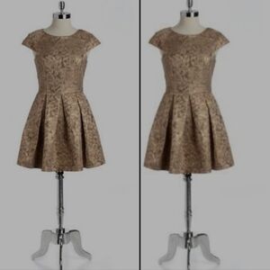 French Connection Blousy Bloom Gold Jacquard Dress Size‎ 4